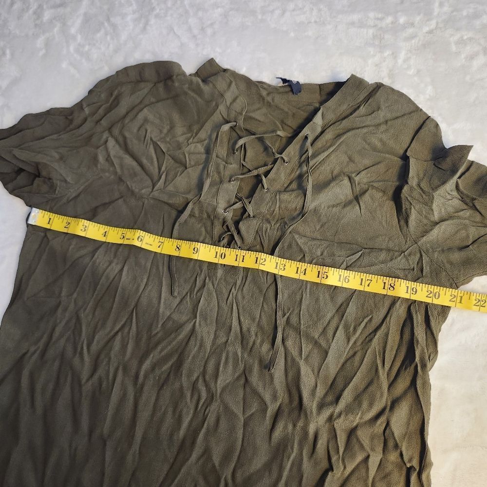 Madewell Olive Green Lace Up Shift Dress Boho T Shirt Mini Sz M Novella - Picture 13 of 14